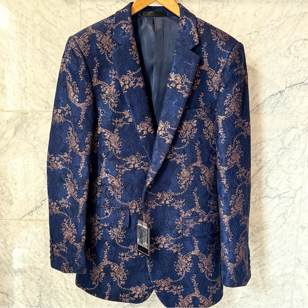 NWT, Pronti Dress Jacket, Midnight Blue with Coppery Filagree